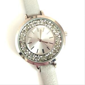 Accutime Rhinestone Round Bezel Grey and Silver Women's Quartz Watch